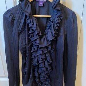 Ralph Lauren Purple Label Ruffled Navy Blouse